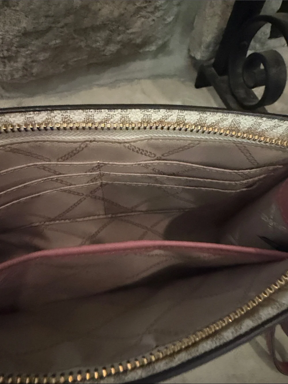 Michael Kors White Signature Logo Wristlet with Pink Stripe